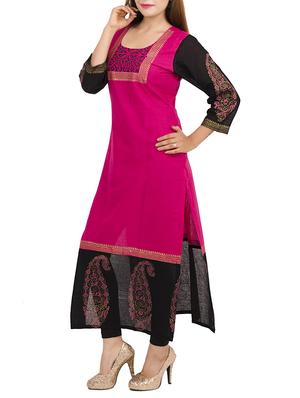 pink cotton printed long kurta - 11704941 - Standard Image - 2