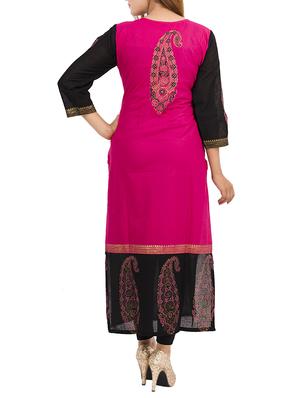 pink cotton printed long kurta - 11704941 - Standard Image - 3