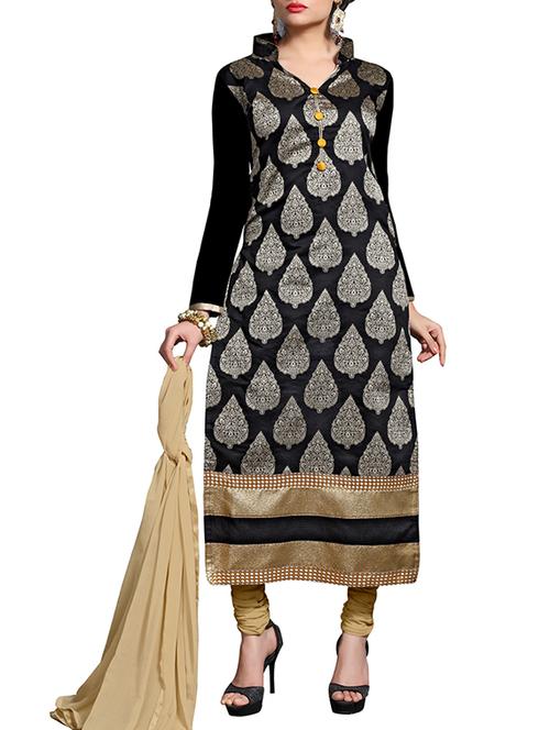 black beige dress material - 11705109 - Standard Image - 1