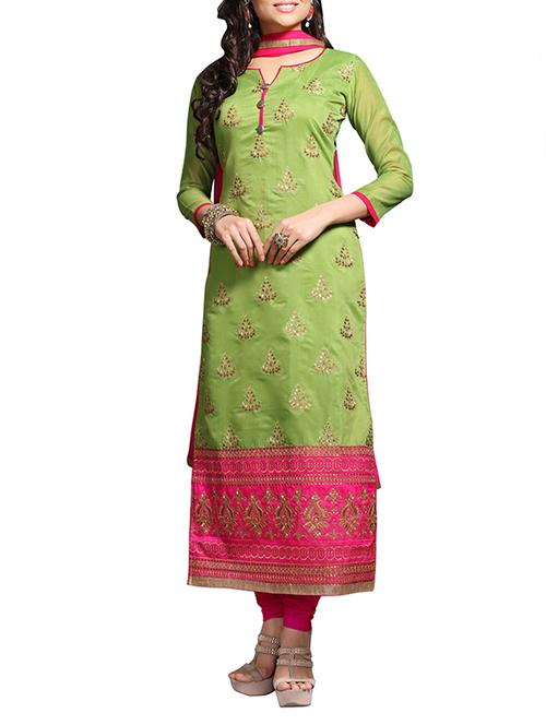green cotton embroidered dress material - 11705114 - Standard Image - 1
