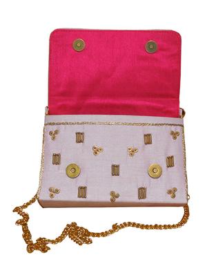 pink embroidered faux silk clutch - 11706882 - Standard Image - 3