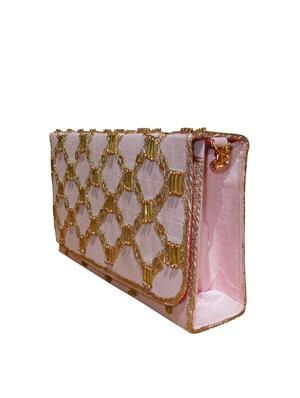 pink embroidered faux silk clutch - 11706882 - Standard Image - 5
