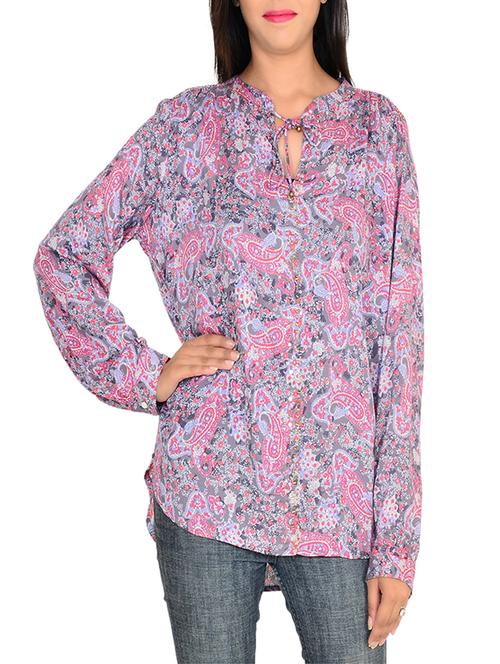 tie up neck paisley high low tunic - 11707165 - Standard Image - 1
