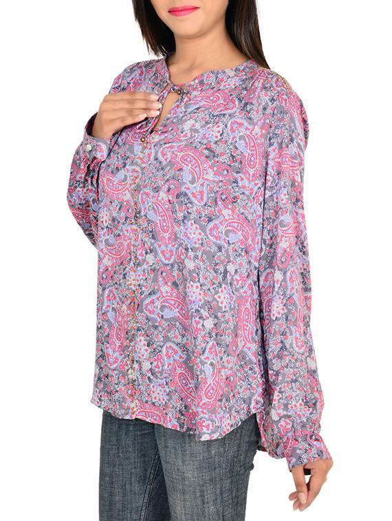 tie up neck paisley high low tunic - 11707165 - Zoom Image - 2