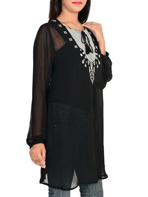 tassel tie-up neck embroidered detail tunic - 11707180 - Standard Image - 2