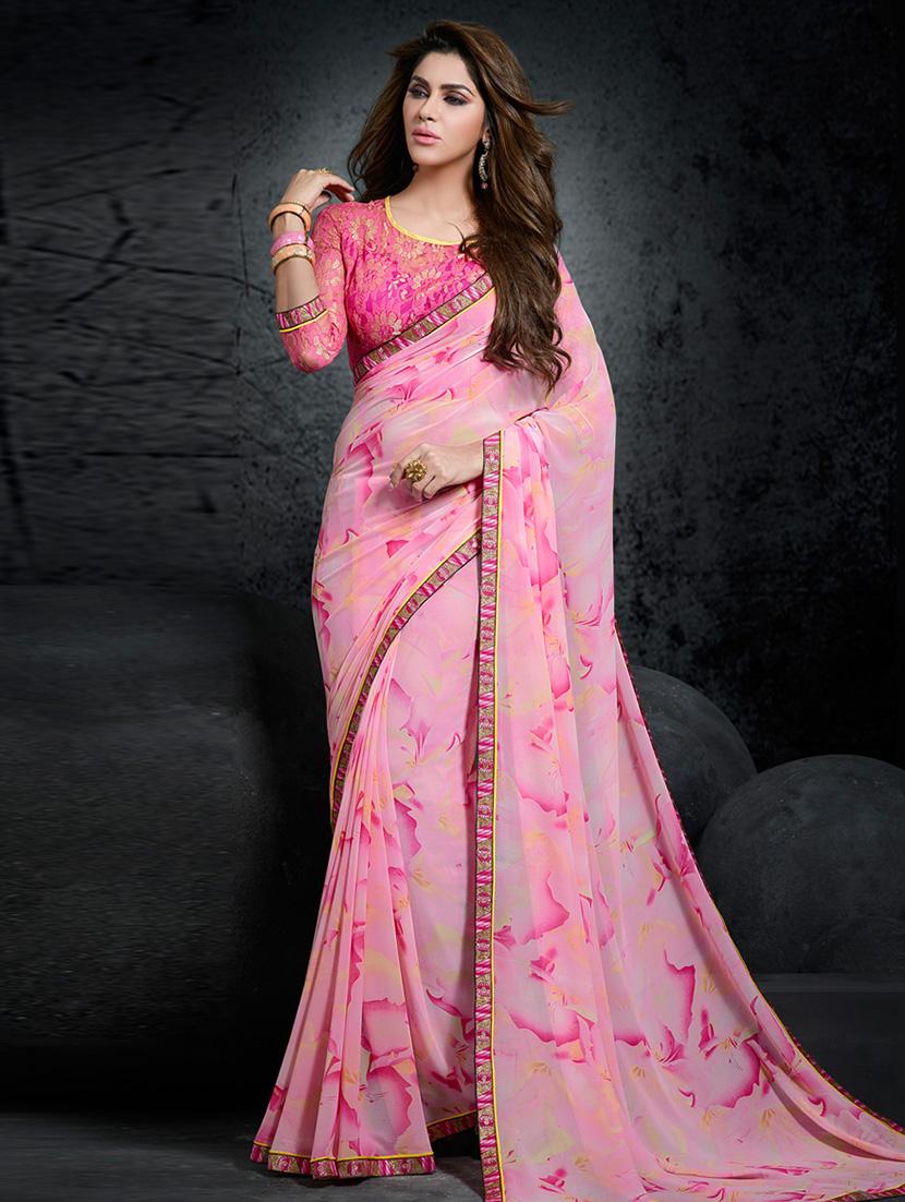 pink georgette printed saree with blouse - 11714734 - Zoom Image - 1