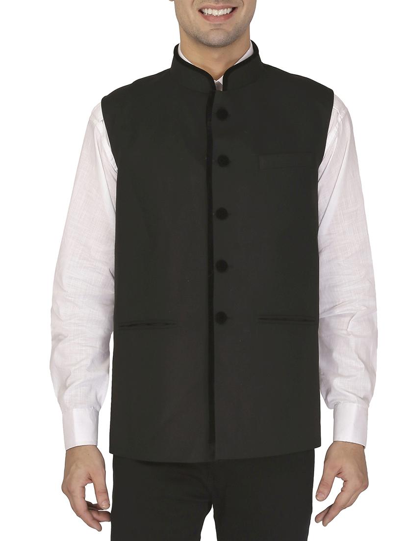 black cotton nehru jacket - 11714745 - Zoom Image - 1