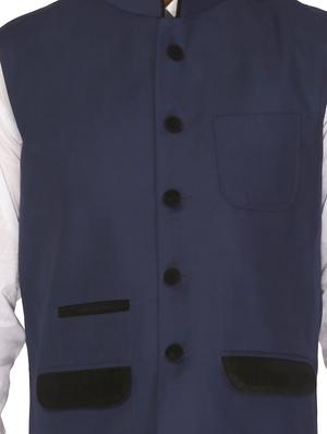 blue cotton nehru jacket - 11714750 - Standard Image - 3