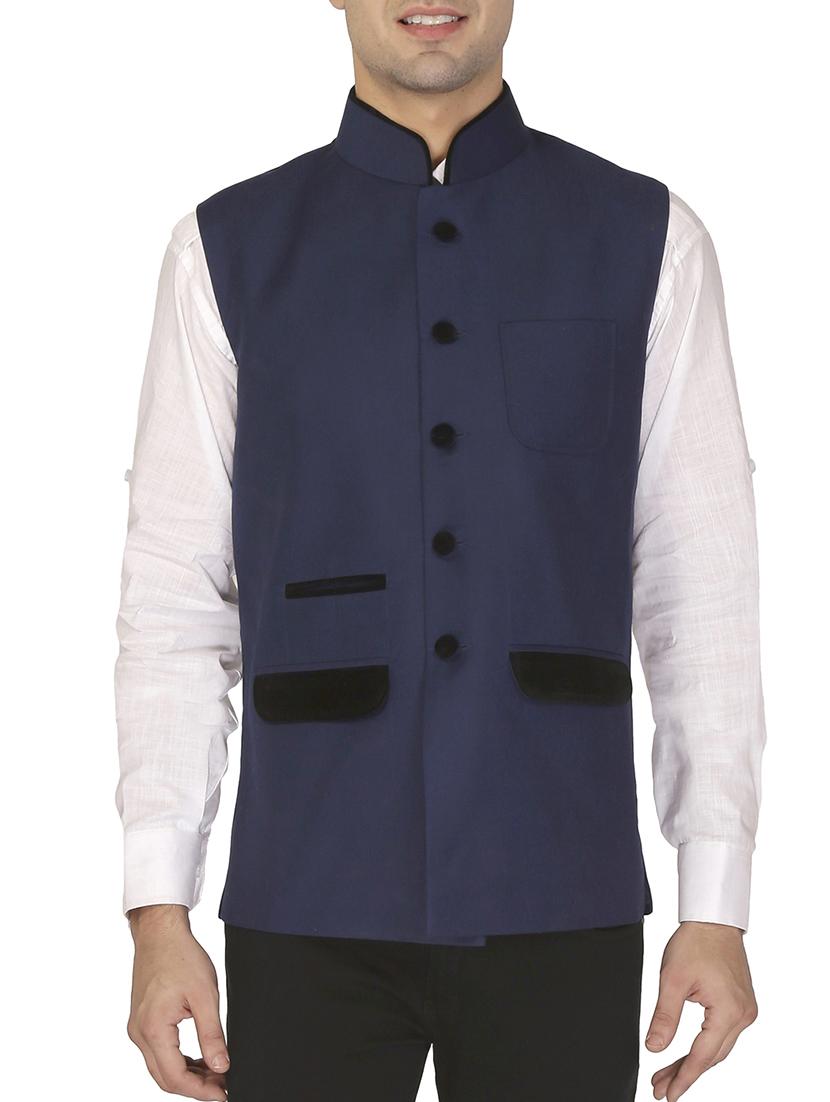 blue cotton nehru jacket - 11714750 - Zoom Image - 1