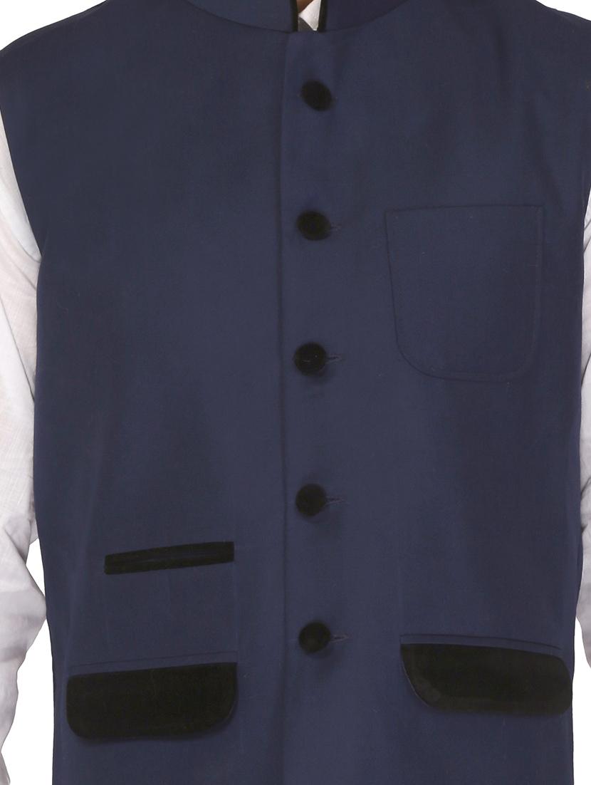 blue cotton nehru jacket - 11714750 - Zoom Image - 3