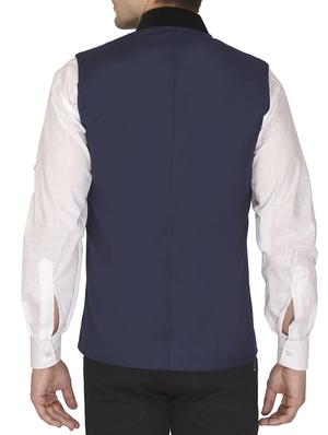navy blue colour block cotton nehru jacket - 11714752 - Standard Image - 2