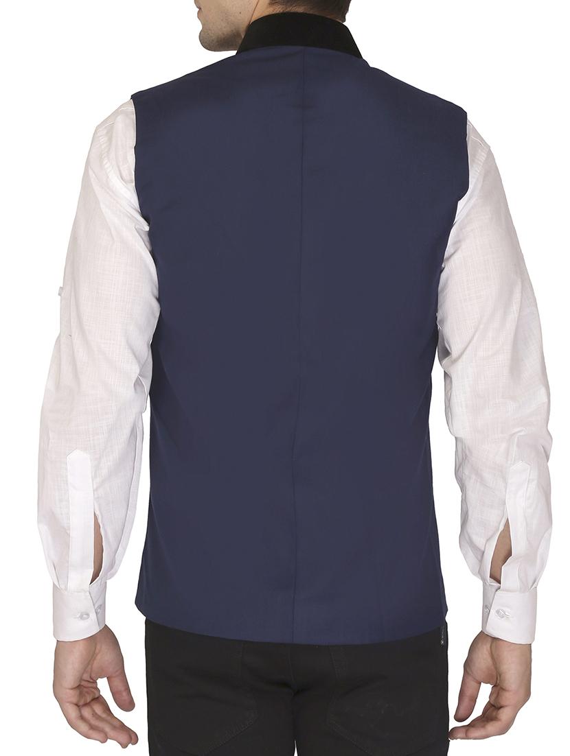 navy blue colour block cotton nehru jacket - 11714752 - Zoom Image - 2