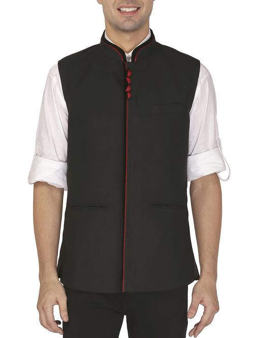 black cotton nehru jacket - 11714755 - Standard Image - 1