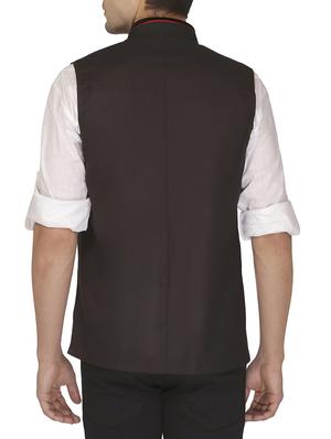 black cotton nehru jacket - 11714755 - Standard Image - 2