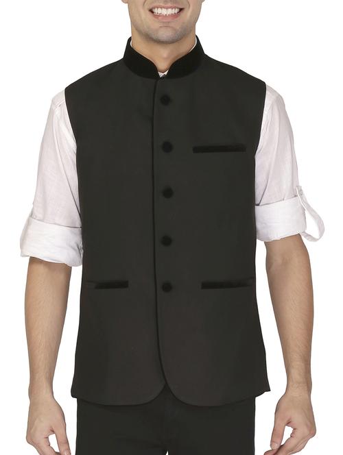 black cotton nehru jacket - 11714756 - Standard Image - 1