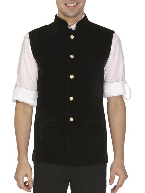 black velvet nehru jacket - 11714757 - Standard Image - 1