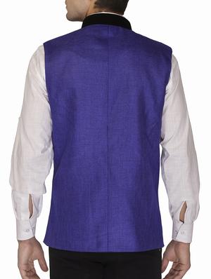 dark blue cotton khadi nehru jacket - 11714759 - Standard Image - 2
