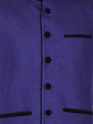 dark blue cotton khadi nehru jacket - 11714759 - Standard Image - 3