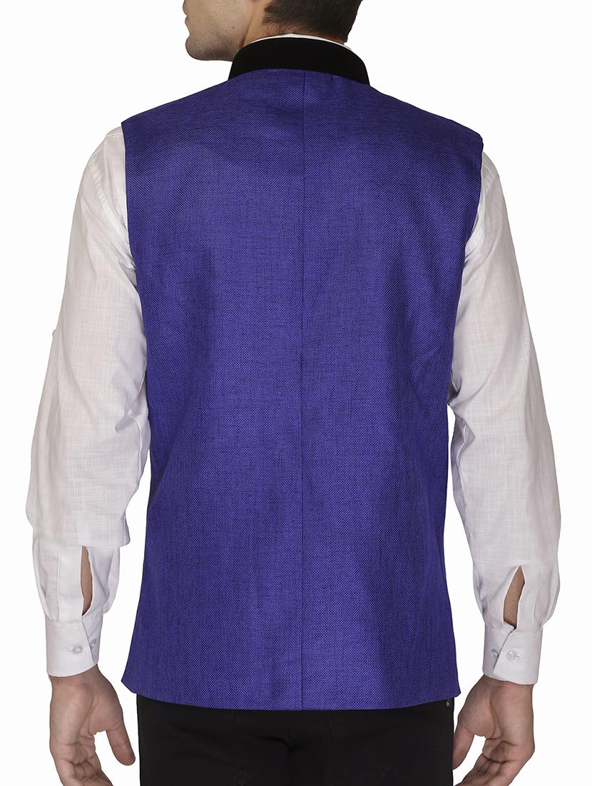 dark blue cotton khadi nehru jacket - 11714759 - Zoom Image - 2