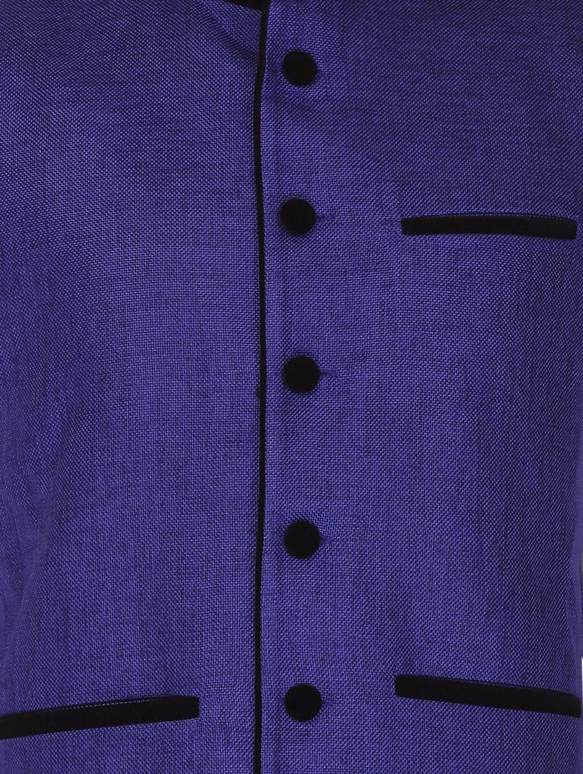 dark blue cotton khadi nehru jacket - 11714759 - Zoom Image - 3
