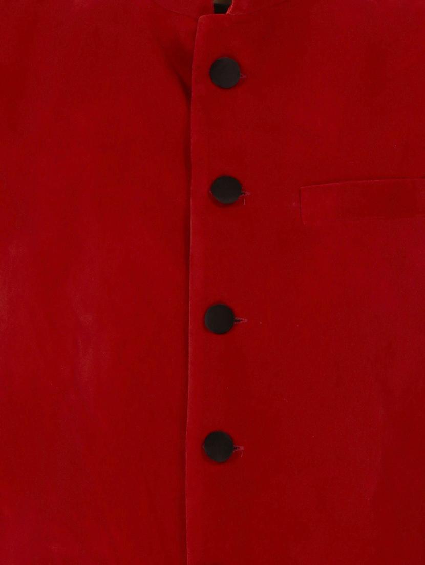solid red velvet nehru jacket - 11714760 - Zoom Image - 3