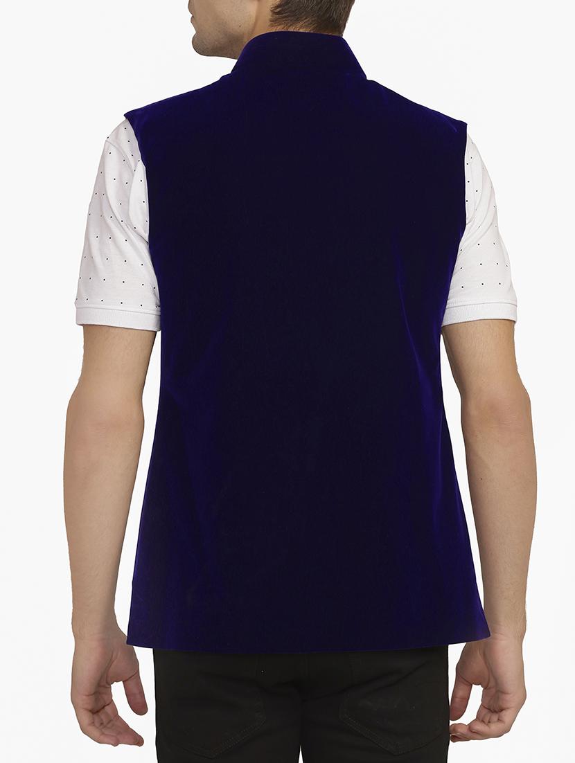 blue velvet nehru jacket - 11714762 - Zoom Image - 2