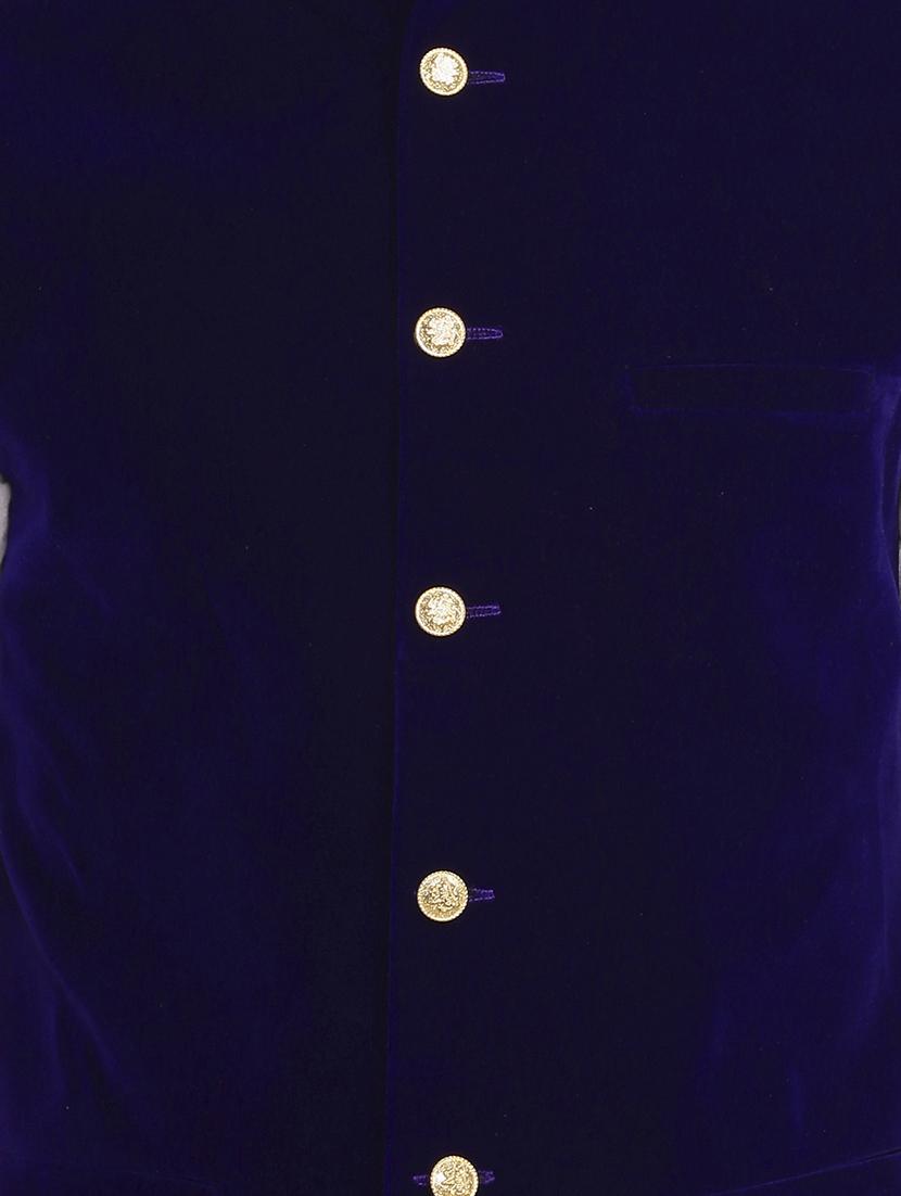 blue velvet nehru jacket - 11714762 - Zoom Image - 3