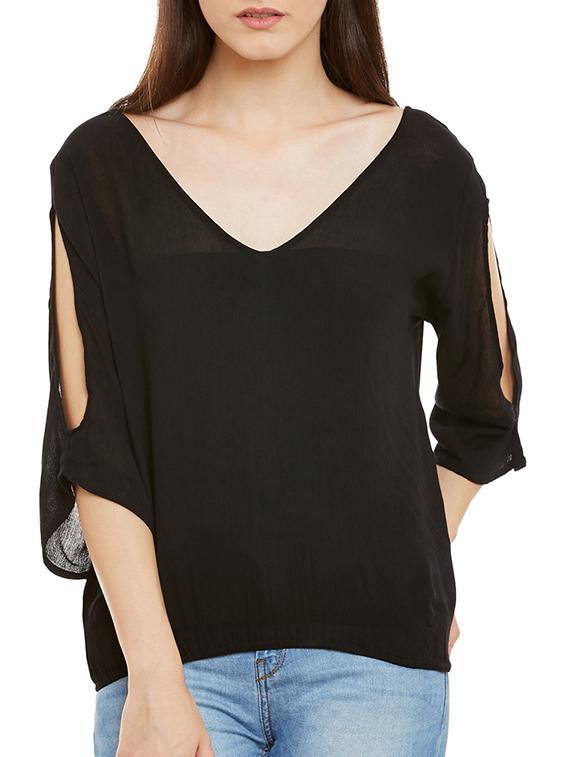 solid black rayon top - 11715190 - Zoom Image - 1