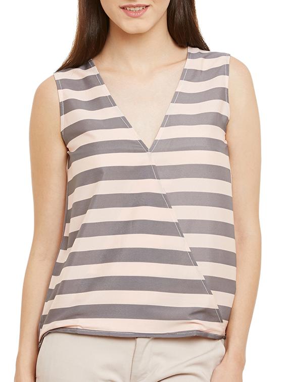 grey and beige striped wrap top - 11715194 - Zoom Image - 1