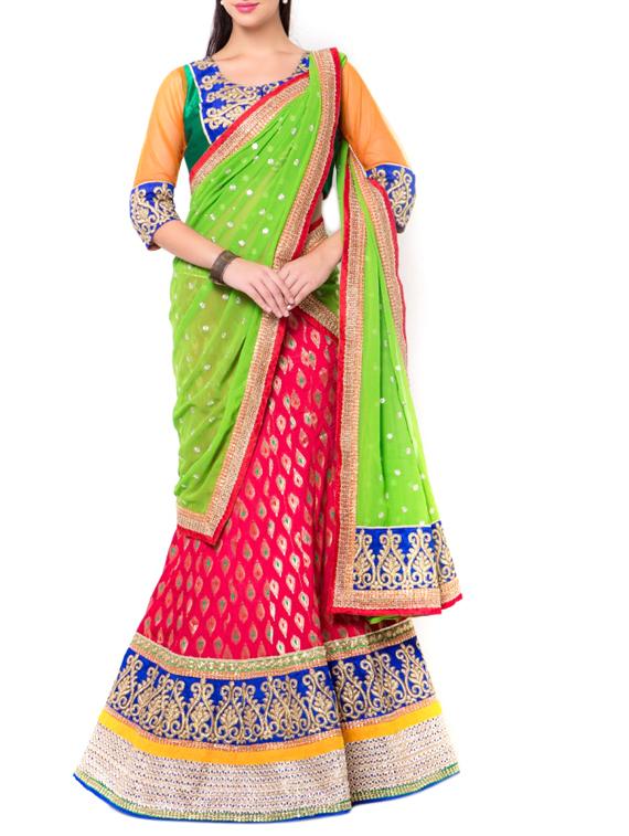 pink embroidered net lehenga - 11715237 - Zoom Image - 1