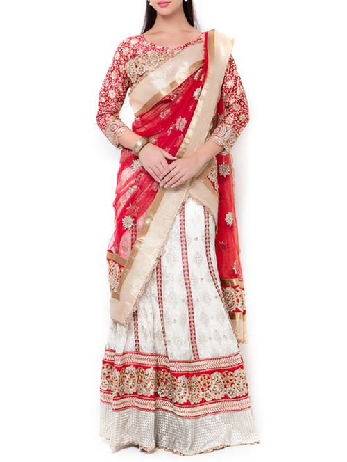 white embroidered net lehenga - 11715244 - Standard Image - 1