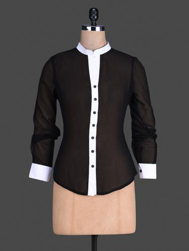 contrast detailing Solid georgette Shirt - 1171669 - Very Small Image - 1