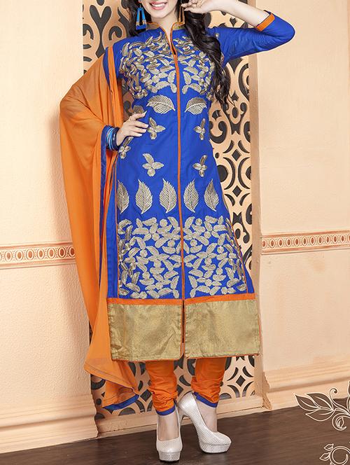 blue cotton unstitched suit - 11716718 - Standard Image - 1