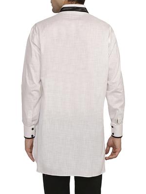 white and black cotton kurta - 11727939 - Standard Image - 2