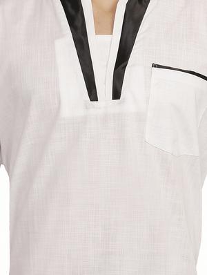 white and black cotton kurta - 11727939 - Standard Image - 3