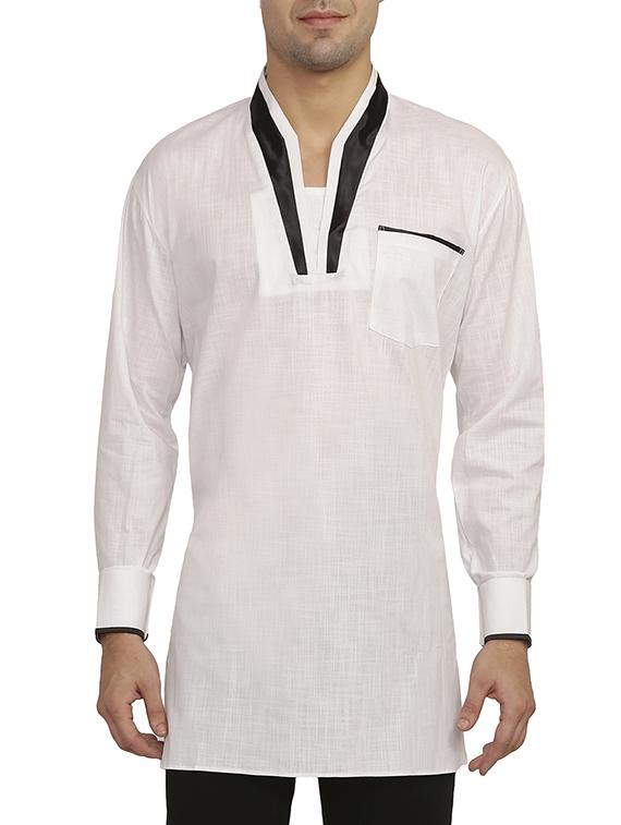 white and black cotton kurta - 11727939 - Zoom Image - 1