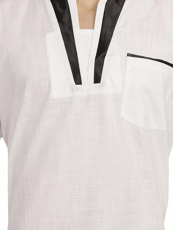 white and black cotton kurta - 11727939 - Zoom Image - 3