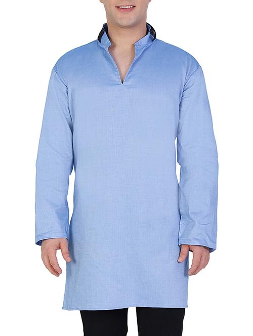solid light blue cotton kurta - 11727946 - Standard Image - 1