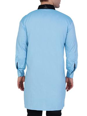 solid light blue cotton kurta - 11727947 - Standard Image - 2