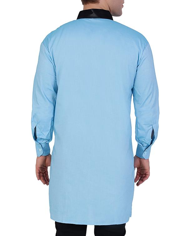 solid light blue cotton kurta - 11727947 - Zoom Image - 2