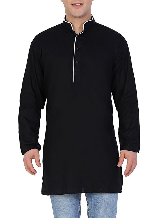 solid black cotton kurta - 11727955 - Zoom Image - 1