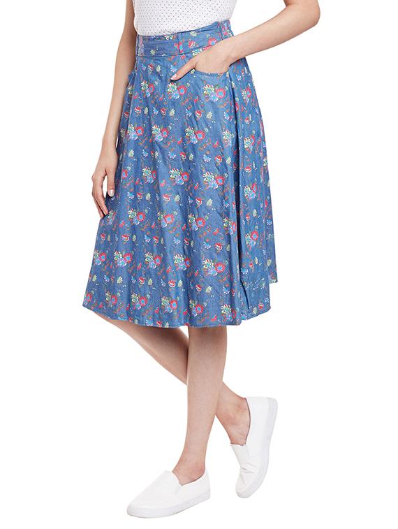 light blue floral printed cotton skirt - 11728055 - Zoom Image - 2