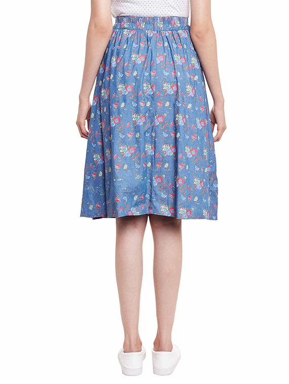 light blue floral printed cotton skirt - 11728055 - Zoom Image - 3