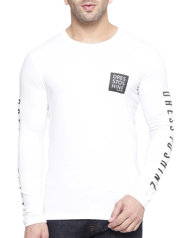 white cotton printed sleeve t-shirt - 11734959 - Zoom Image - 1