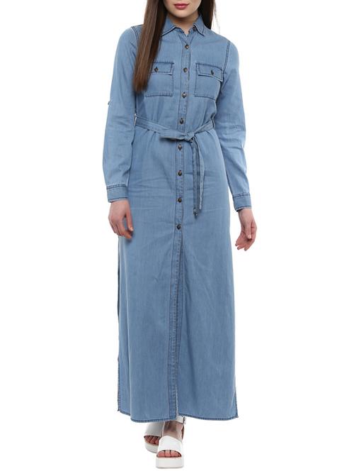 solid light blue denim dress - 11741497 - Standard Image - 1