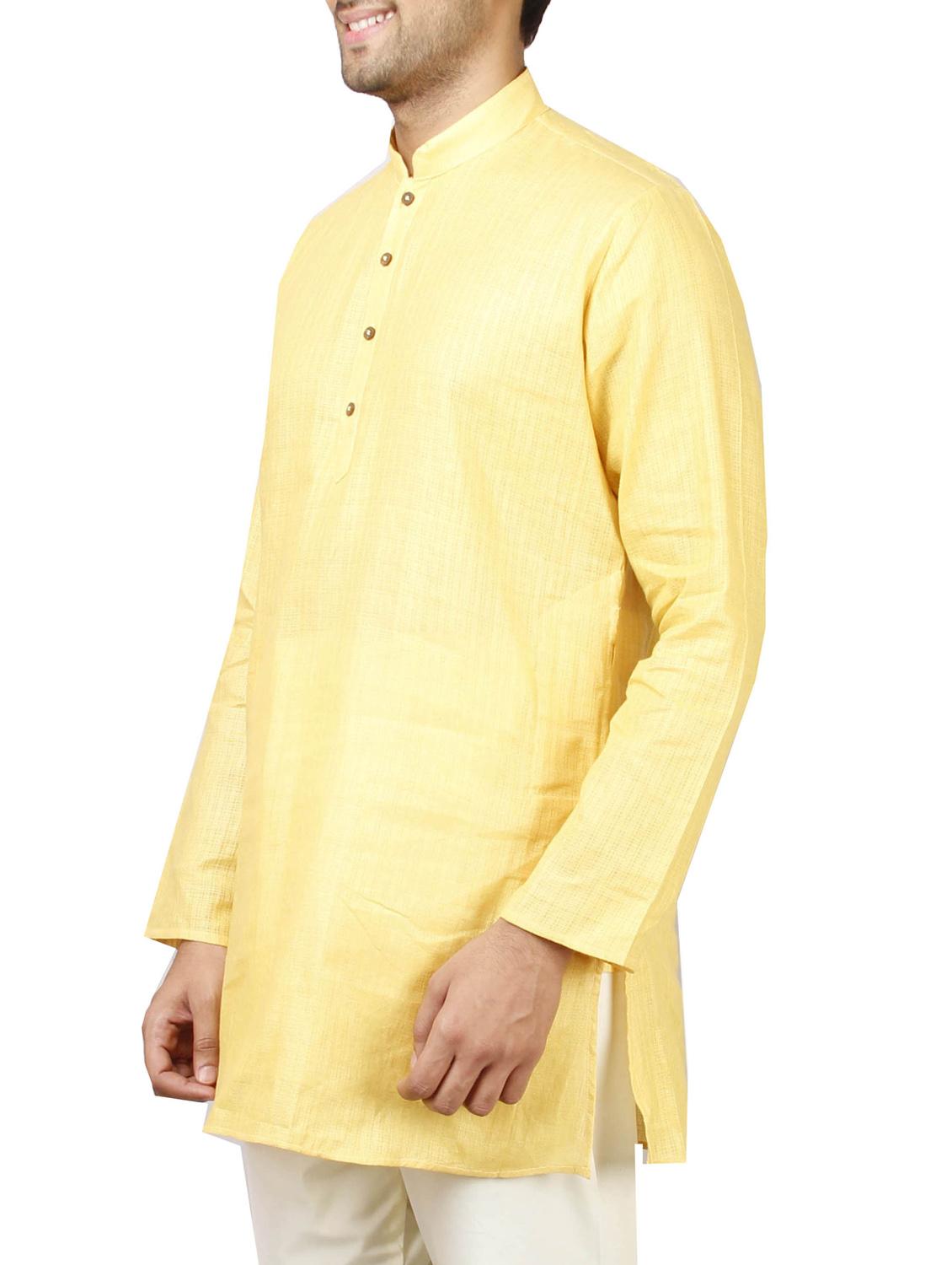 solid yellow cotton kurta - 11741524 - Zoom Image - 2