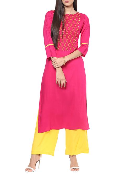 pink rayon embroidered kurta - 11742295 - Standard Image - 1