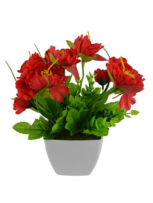 Thefancymart Artificial Flowers Peony flower plant (size 9 inchs/ 22 cms) with square white pot-0309-938 - 11755640 - Very Small Image - 1