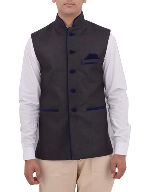black cotton nehru jacket - 11757434 - Standard Image - 1