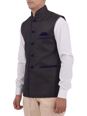 black cotton nehru jacket - 11757434 -  Standard Image - 1